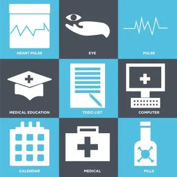 Set Of 9 simple editable icons Stock Illustration