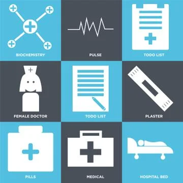 Set Of 9 simple editable icons Stock Illustration
