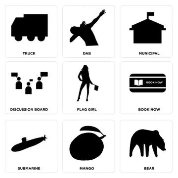 Set Of 9 simple editable icons Stock Illustration