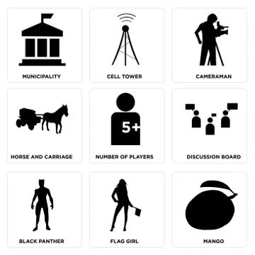 Set Of 9 simple editable icons Stock Illustration