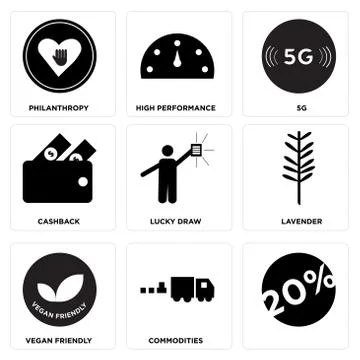 Set Of 9 simple editable icons Stock Illustration