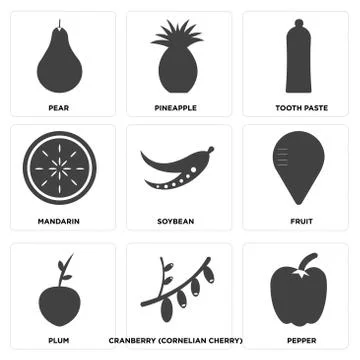 Set Of 9 simple editable icons Stock Illustration