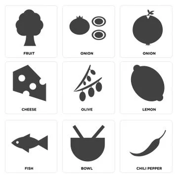 Set Of 9 simple editable icons Stock Illustration