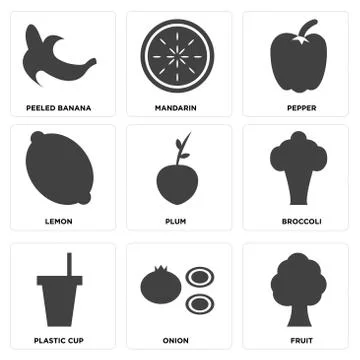 Set Of 9 simple editable icons Stock Illustration