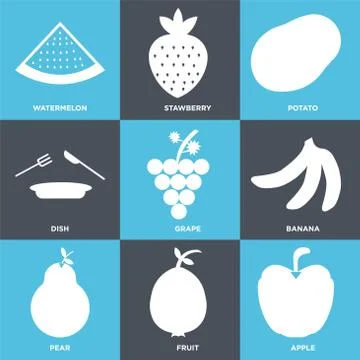 Set Of 9 simple editable icons Stock Illustration