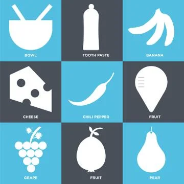 Set Of 9 simple editable icons Stock Illustration