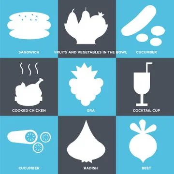 Set Of 9 simple editable icons Stock-Illustration