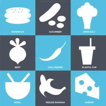 Set Of 9 simple editable icons Stock Illustration