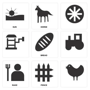 Set Of 9 simple editable icons Stock Illustration