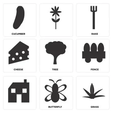Set Of 9 simple editable icons Stock Illustration