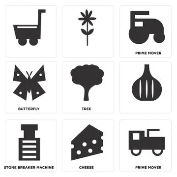 Set Of 9 simple editable icons Stock Illustration