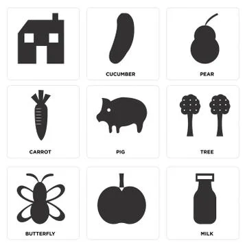 Set Of 9 simple editable icons Stock Illustration