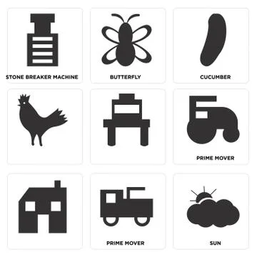 Set Of 9 simple editable icons Illustrazione stock