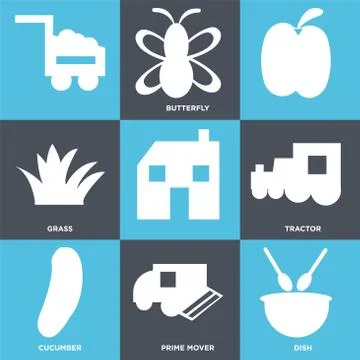 Set Of 9 simple editable icons Stock Illustration