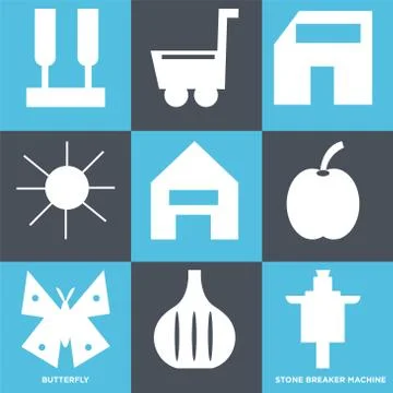 Set Of 9 simple editable icons Stock Illustration