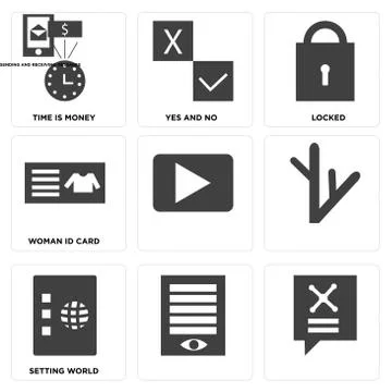 Set Of 9 simple editable icons Stock Illustration