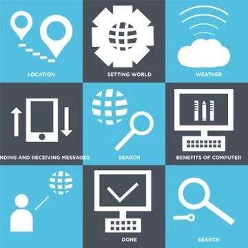 Set Of 9 simple editable icons Stock Illustration