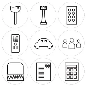 Set Of 9 simple editable icons Stock Illustration