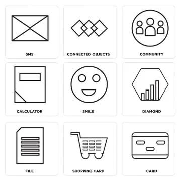 Set Of 9 simple editable icons Stock Illustration