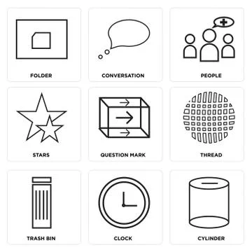 Set Of 9 simple editable icons Stock Illustration