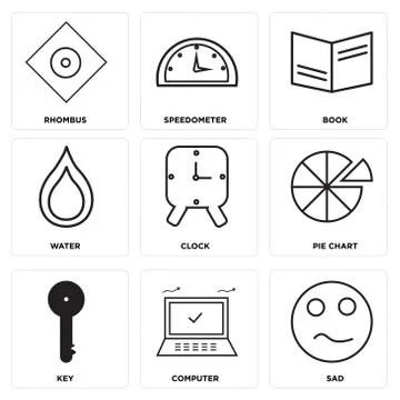 Set Of 9 simple editable icons Stock Illustration