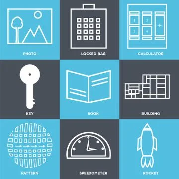 Set Of 9 simple editable icons 库存插图