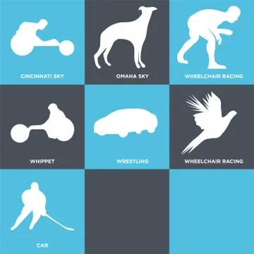 Set Of 9 simple editable icons such as girl hockey player, flying pheasant, c Free Stock Illustration