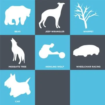 Set Of 9 simple editable icons such as scottie dog, dayton sky, car Free Stock Illustration