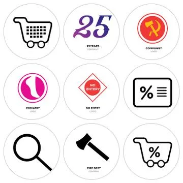 Set Of 9 simple editable icons such as Shopping percent, fire dept, Search Free Stock Illustration