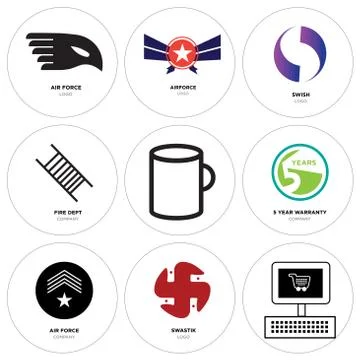 Set Of 9 simple editable icons such as On, swastik, air force Free Stock Illustration