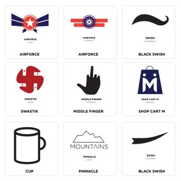 Set Of 9 simple editable icons such as Black swish, pinnacle, Cup Free Stock Illustration