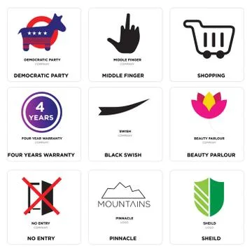 Set Of 9 simple editable icons such as sheild, pinnacle, no entry Free Stock Illustration
