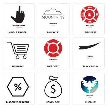 Set Of 9 simple editable icons such as Pheonix, Money box, Discount Percent Free Stock Illustration