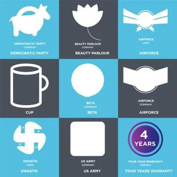 Set Of 9 simple editable icons such as four years warranty, us army, swastik Free Stock Illustration