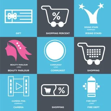 Set Of 9 simple editable icons such as fire dept, Shopping, camera Free Stock Illustration