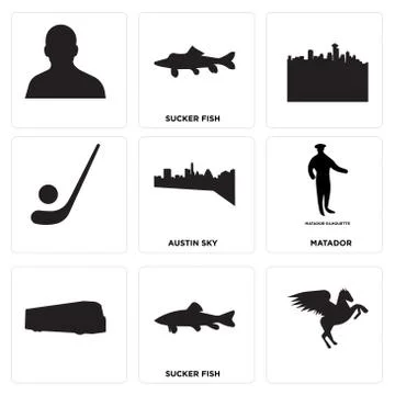 Set Of 9 simple editable icons such as , sucker fish, Grats Stockgrafik