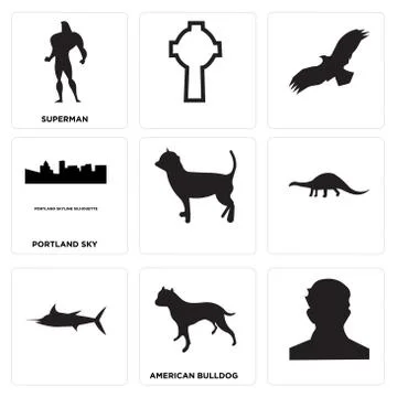 Set Of 9 simple editable icons such as , american bulldog, Free Stock Illustration