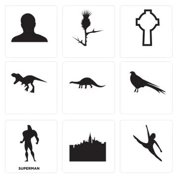 Set Of 9 simple editable icons such as , , superman Free Stock Illustration