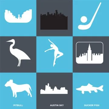 Set Of 9 simple editable icons such as sucker fish, austin sky, pitbull Grats Stockgrafik