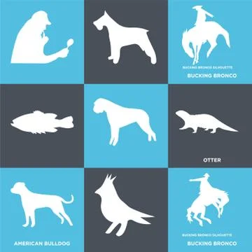 Set Of 9 simple editable icons such as bucking bronco, , american bulldog Free Stock Illustration