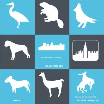 Set Of 9 simple editable icons such as bucking bronco, , pitbull Free Stock Illustration