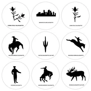 Set Of 9 simple editable icons such as moose, bucking bronco, matador Free Stock Illustration