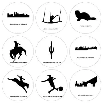 Set Of 9 simple editable icons such as cleveland, soccer player, bucking hors Free Stock Illustration