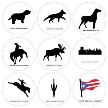 Set Of 9 simple editable icons such as puerto rico flag, cactus, bucking hors Free Stock Illustration