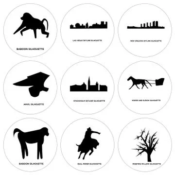 Set Of 9 simple editable icons such as weeping willow, bull rider, baboon Free Stock Illustration