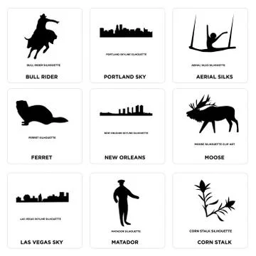 Set Of 9 simple editable icons such as corn stalk, matador, las vegas sky Illustrazione stock gratuita