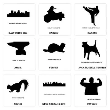 Set Of 9 simple editable icons such as fat guy, new orleans sky, skunk Free Stock Illustration