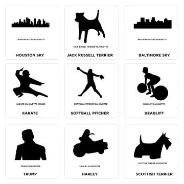 Set Of 9 simple editable icons such as scottish terrier, harley, trump Free Stock Illustration