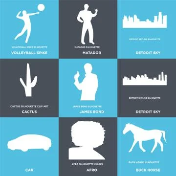 Set Of 9 simple editable icons such as buck horse, afro, car Free Stock Illustration