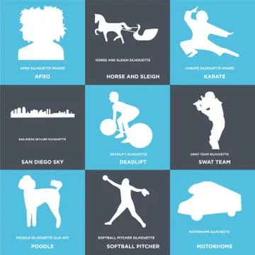 Set Of 9 simple editable icons such as motorhome, softball pitcher, poodle Free Stock Illustration